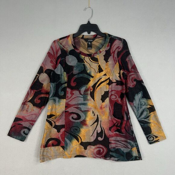 Ali Miles Sweaters - Ali Miles Tunic Sweater Womens XS Red Blue yellow Floral Abstract Art Eclectic